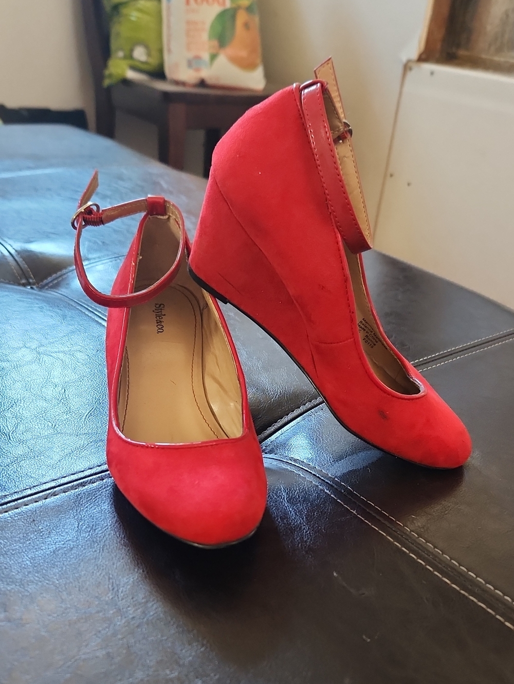 Style & Co. Red Ankle-Strap Wedge Pumps